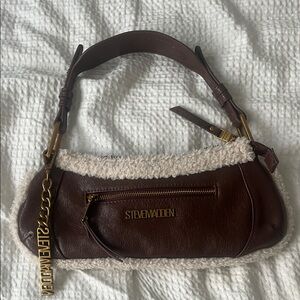 Steve Madden Brown leather and faux fur Shoulder Bag